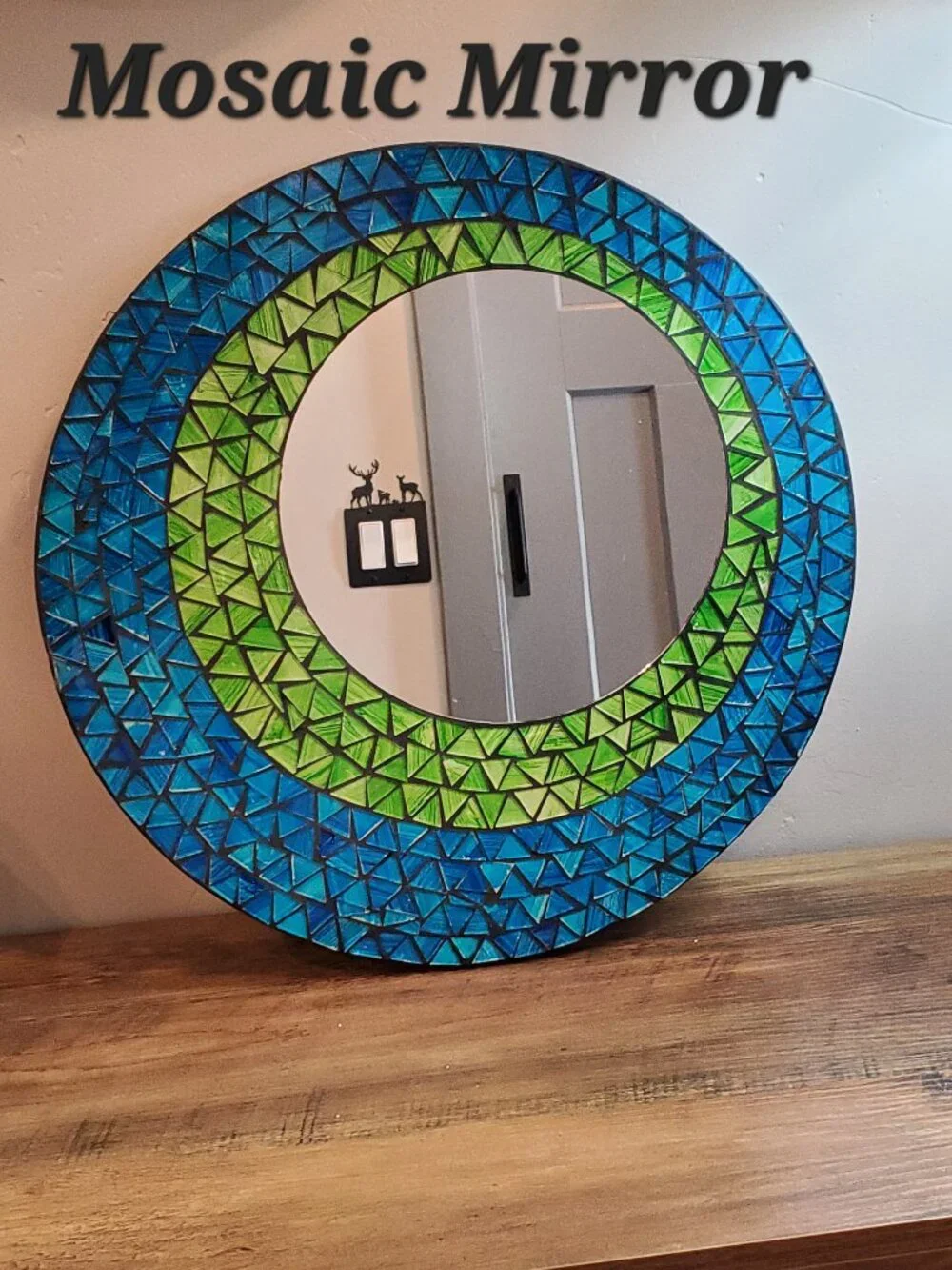Blue & Green Geometric Design Mosaic Wall Mirror